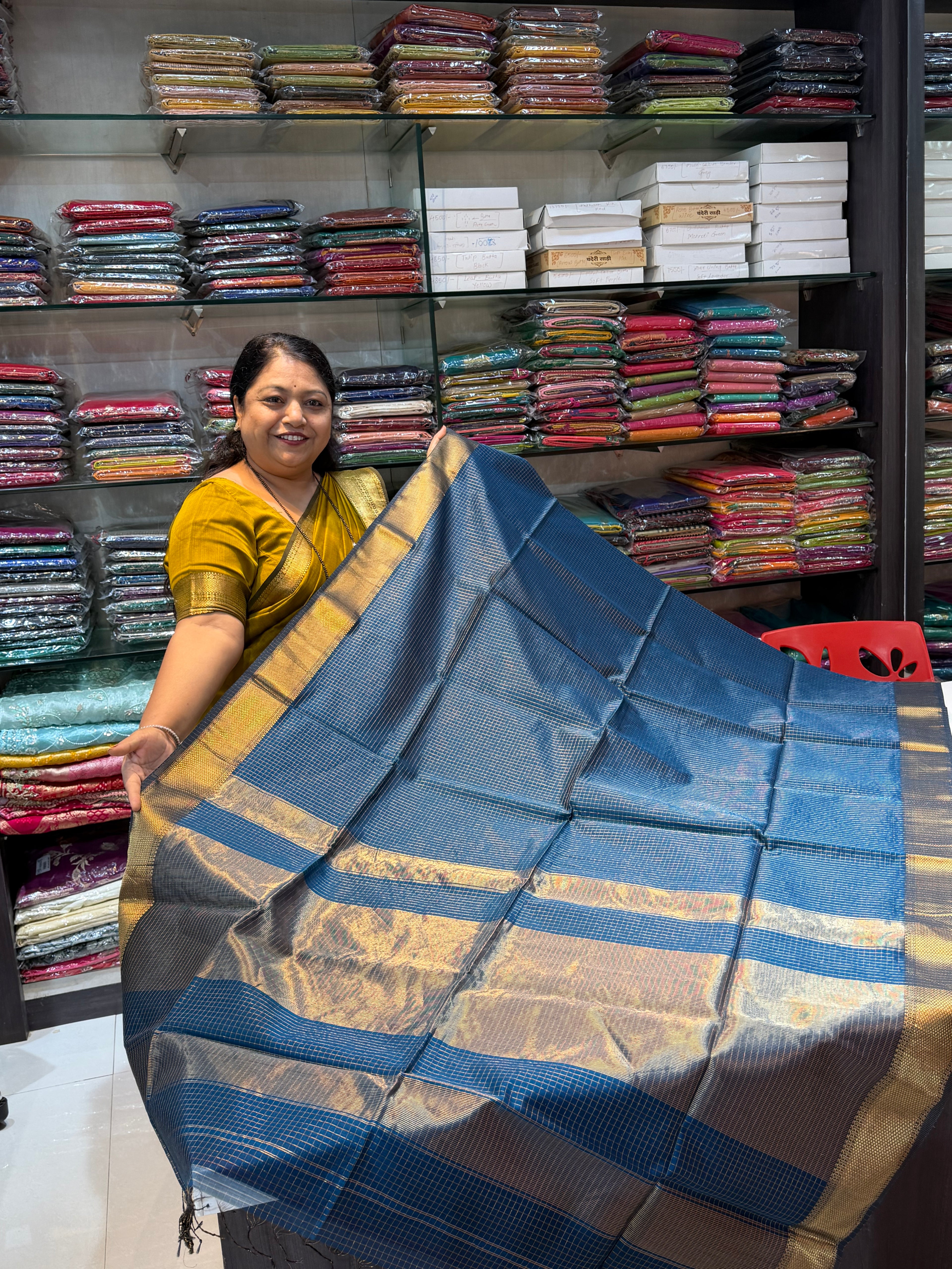 Checks Handloom Maheshwari Saree