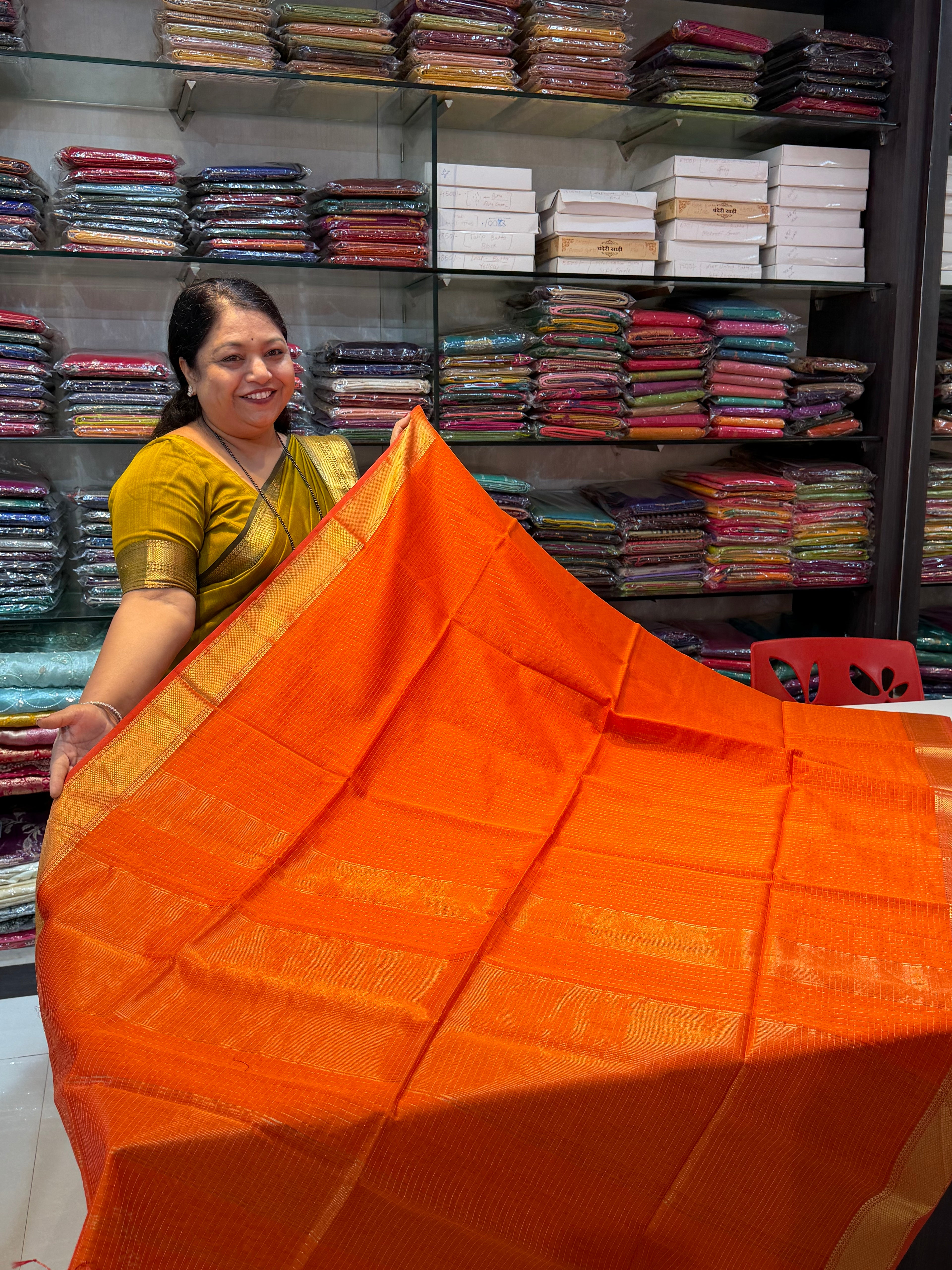 Checks Handloom Maheshwari Saree