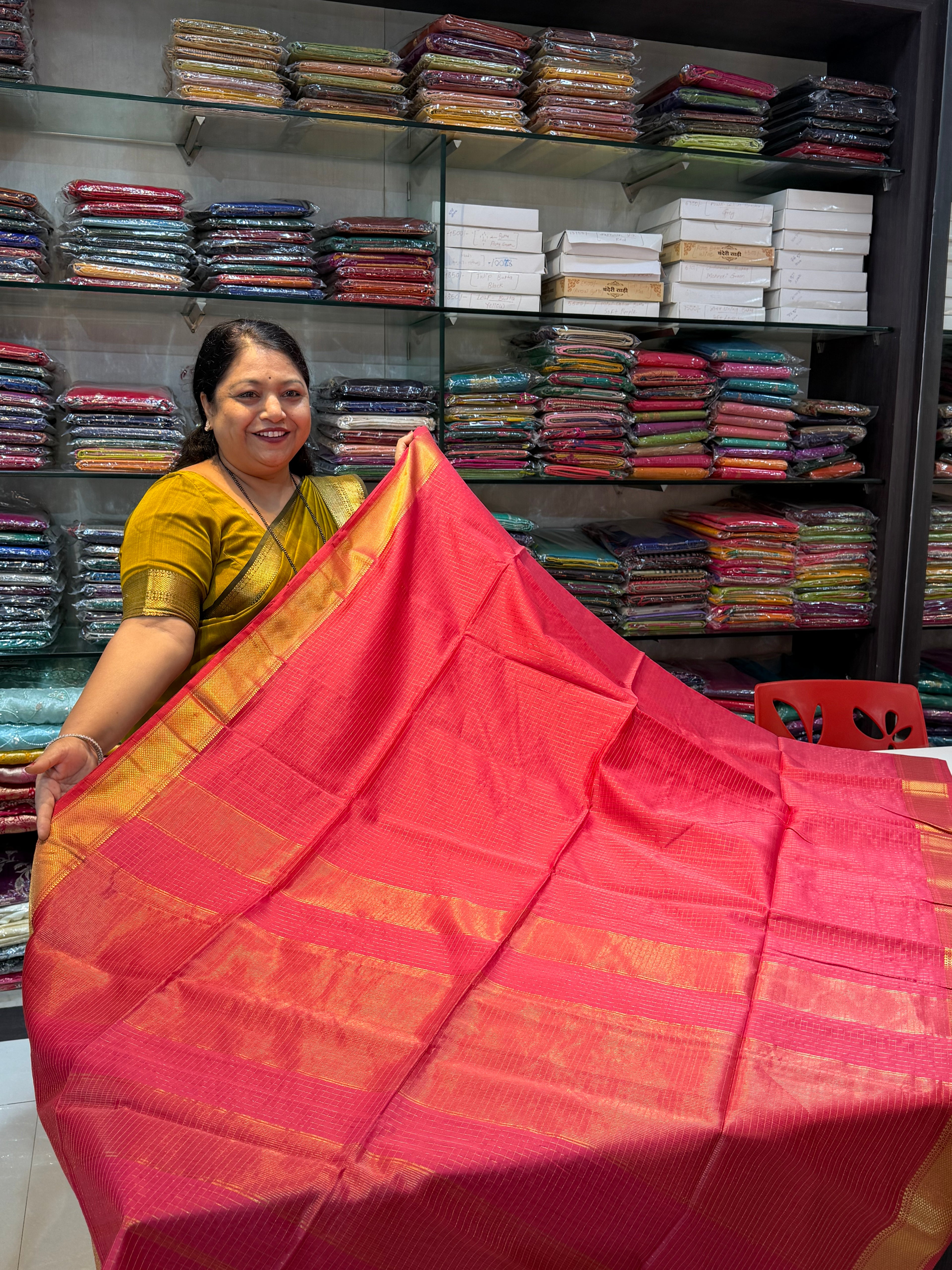 Checks Handloom Maheshwari Saree
