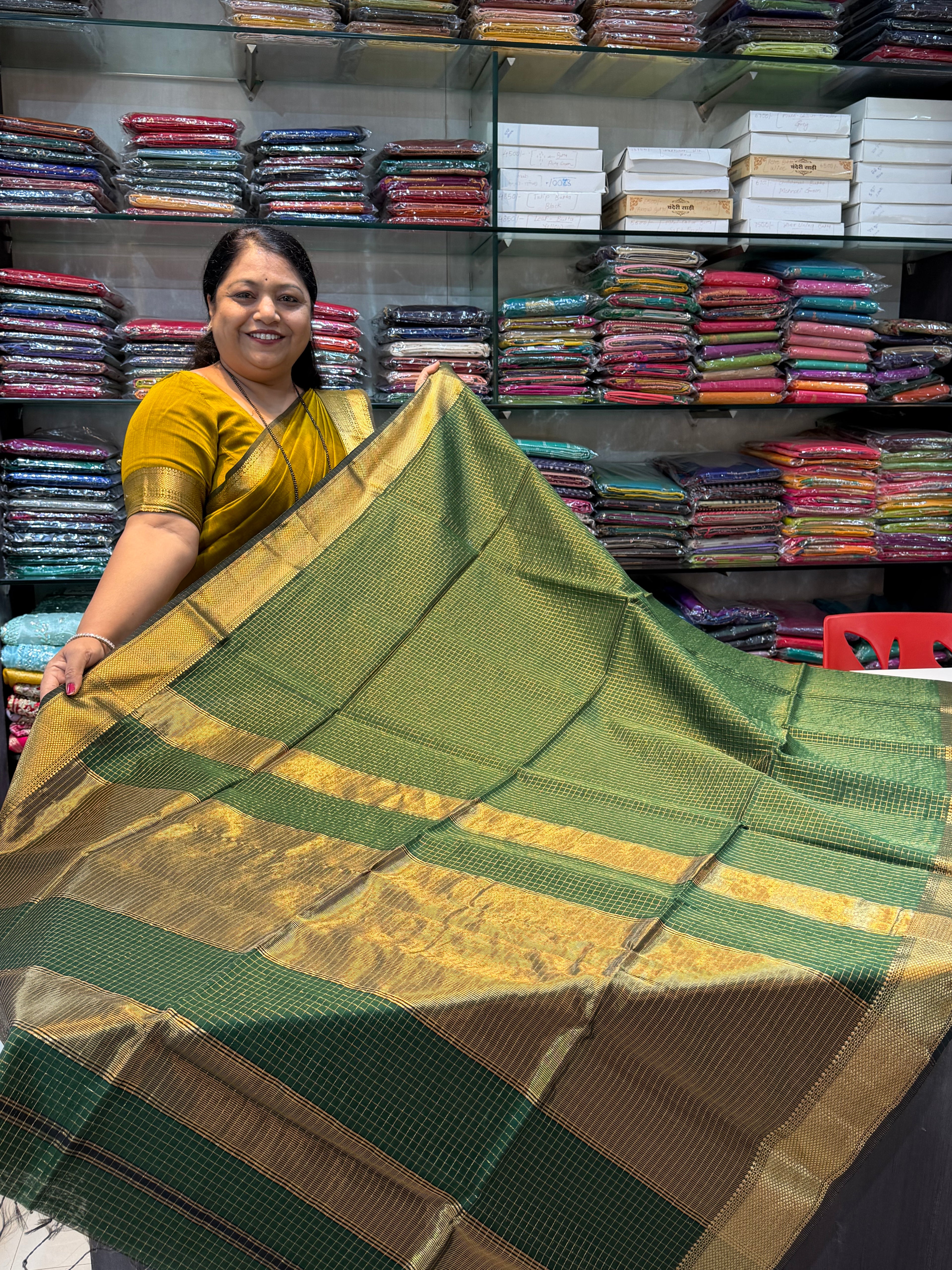 Checks Handloom Maheshwari Saree