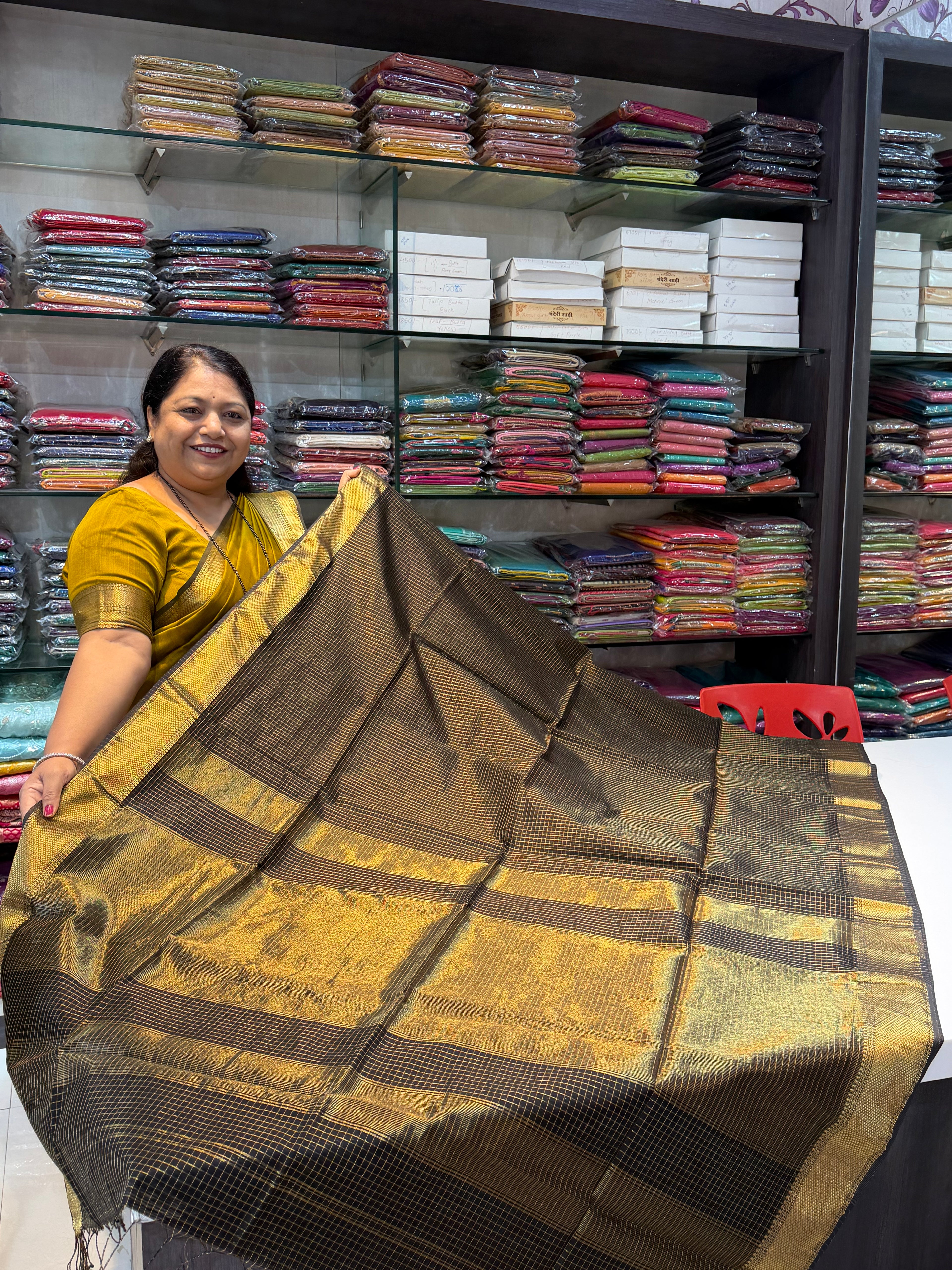 Checks Handloom Maheshwari Saree