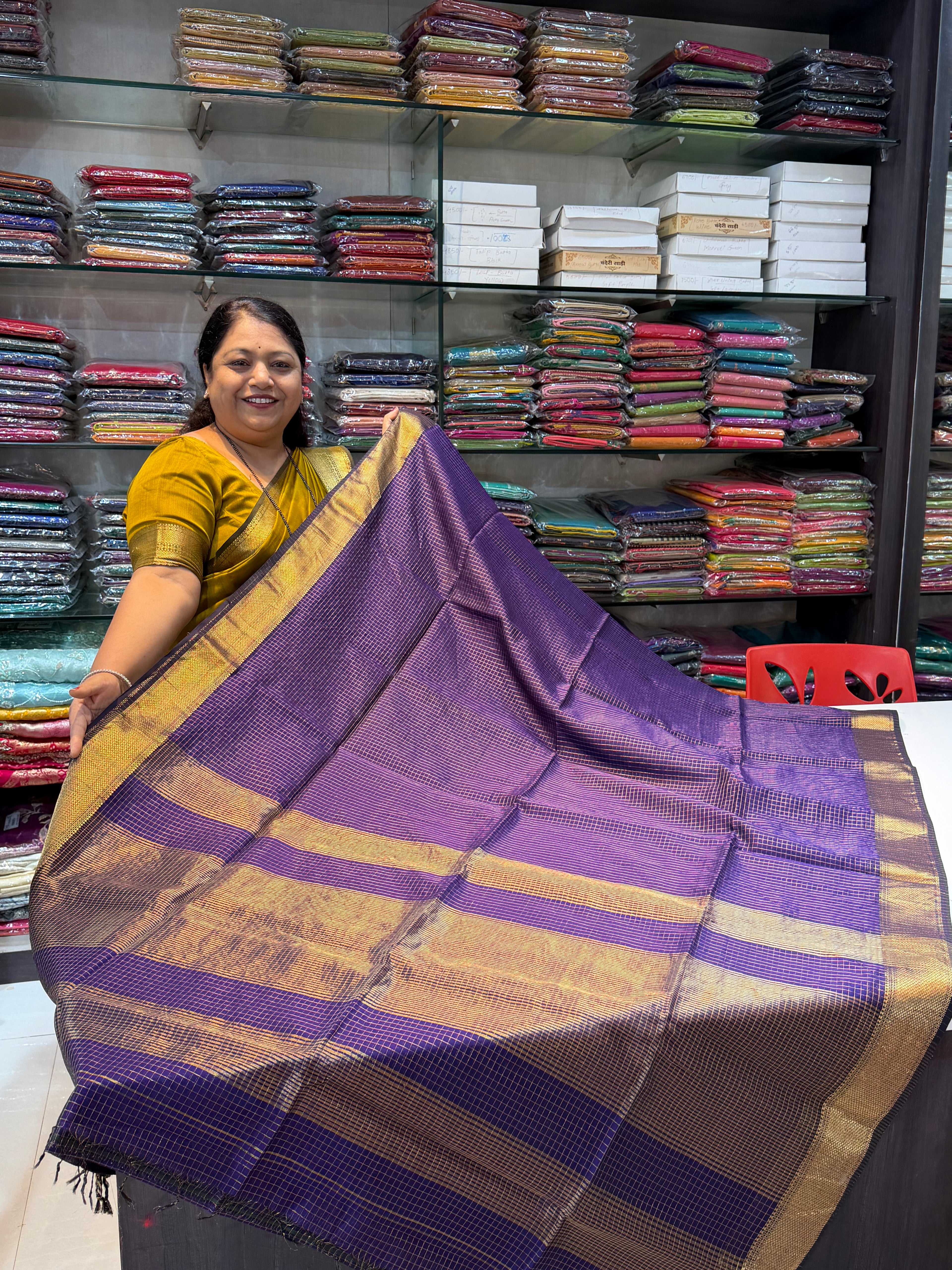 Checks Handloom Maheshwari Saree