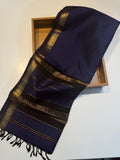 Blue Handloom Garbhreshmi Maheshwari Saree – Pure Malbari Silk | Traditional Handwoven Elegance