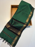 Green Handloom Garbhreshmi Maheshwari Saree – Pure Malbari Silk | Traditional Handwoven Elegance