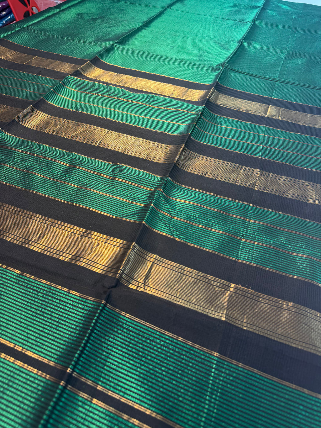 Green Handloom Garbhreshmi Maheshwari Saree – Pure Malbari Silk | Traditional Handwoven Elegance