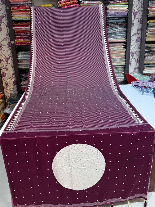 Ajrakh Printed Silk Saree with Mirror Work