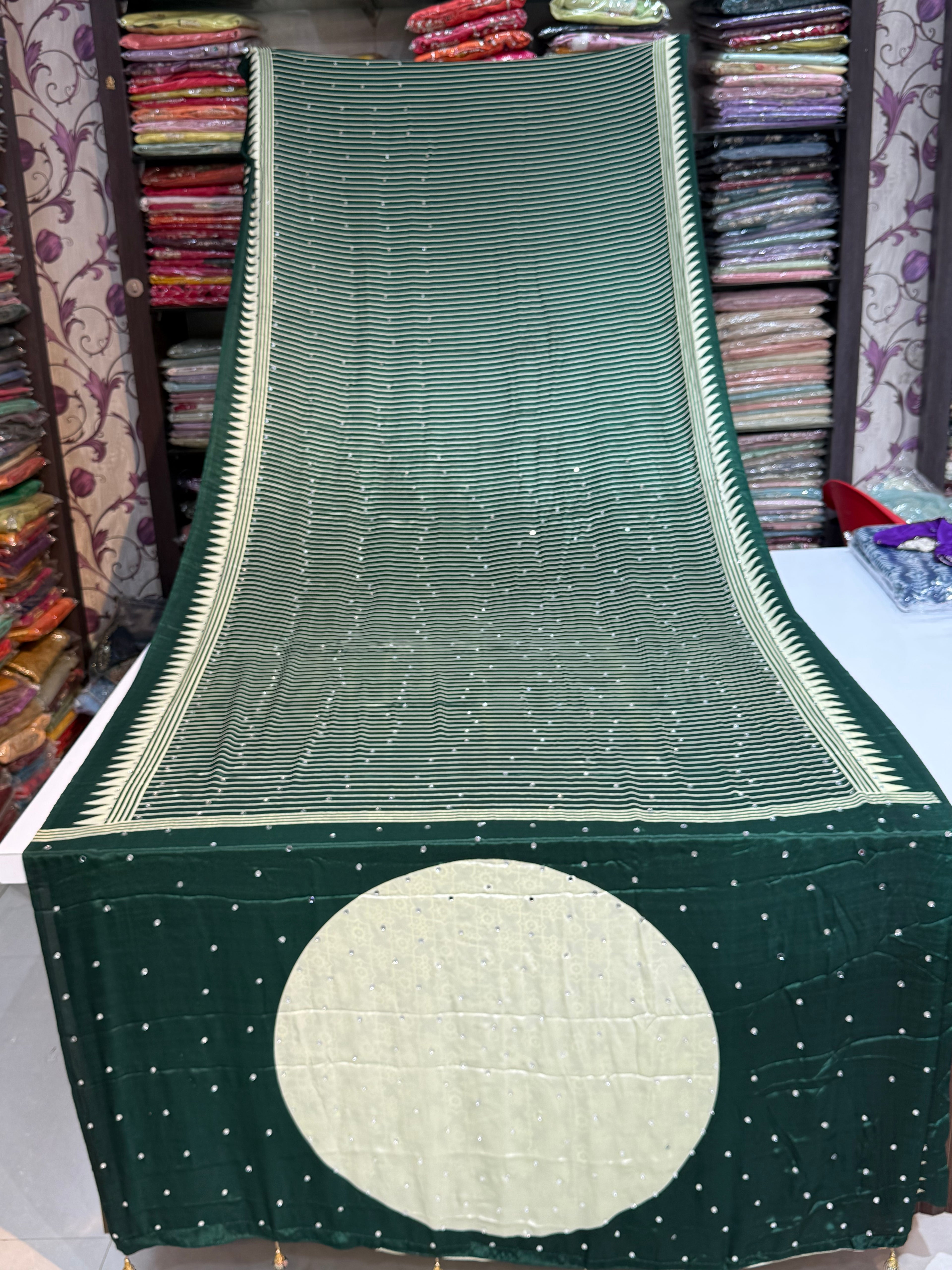 Ajrakh Printed Silk Saree with Mirror Work