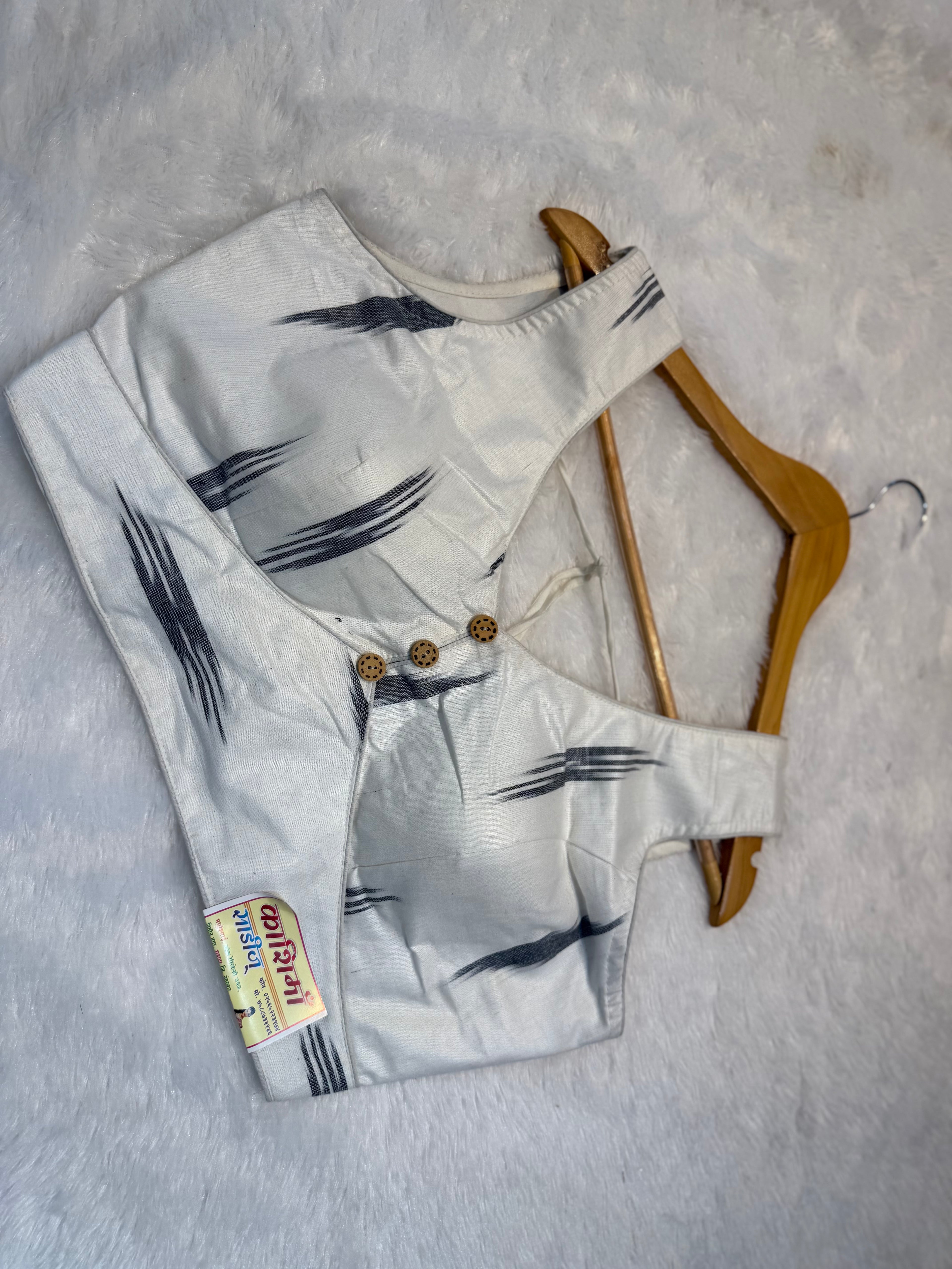 New Launch – Ready Made Ikat Khadi Cotton Blouse Premium Ready Made Ikat Khadi Cotton Blouse | Sizes 38–44
