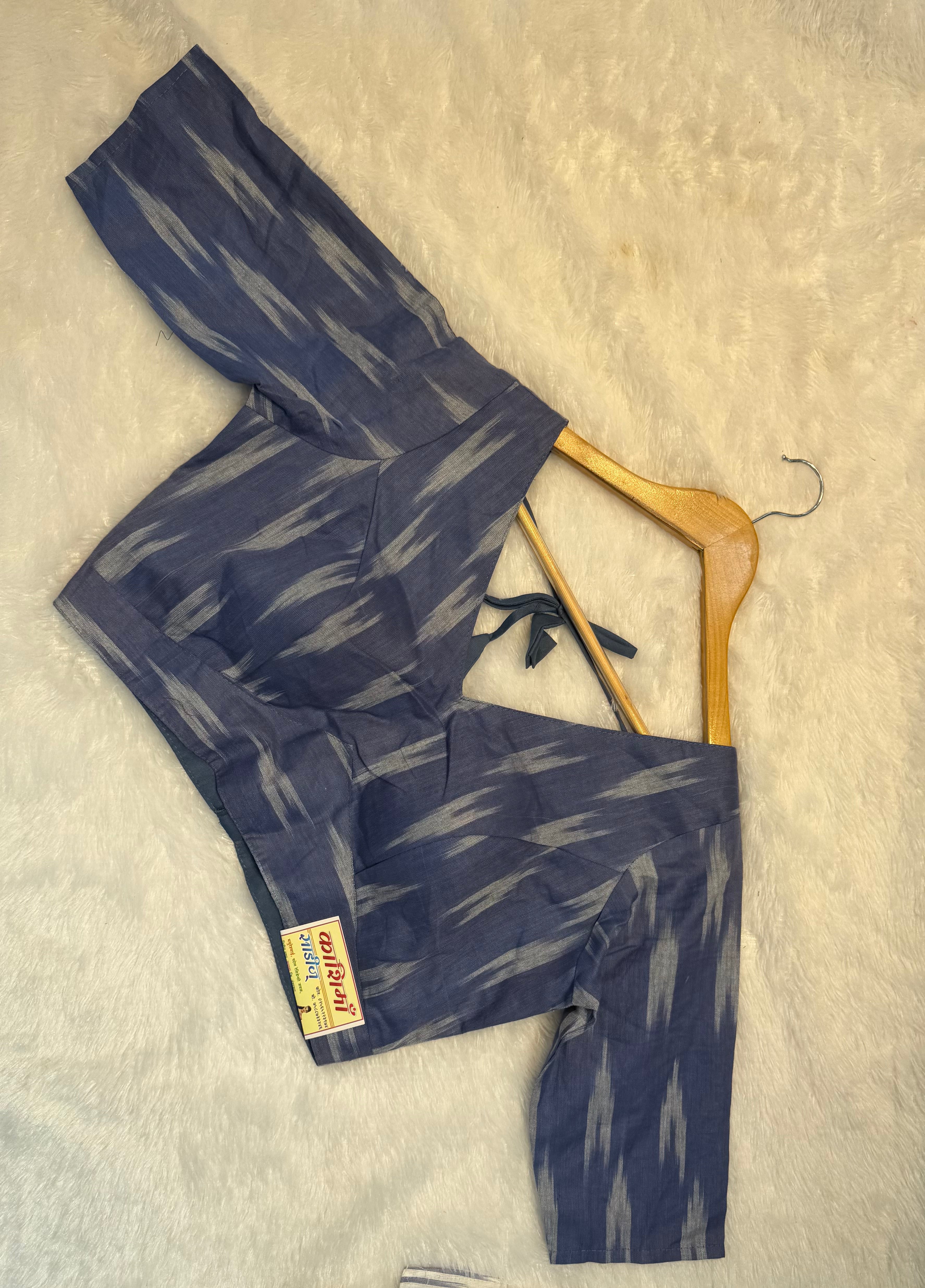 New Launch – Premium Ikat Print Khadi Cotton Full Sleeve Blouse Ready Made Full Sleeve Ikat Print Khadi Cotton Blouse | Sizes 38–44