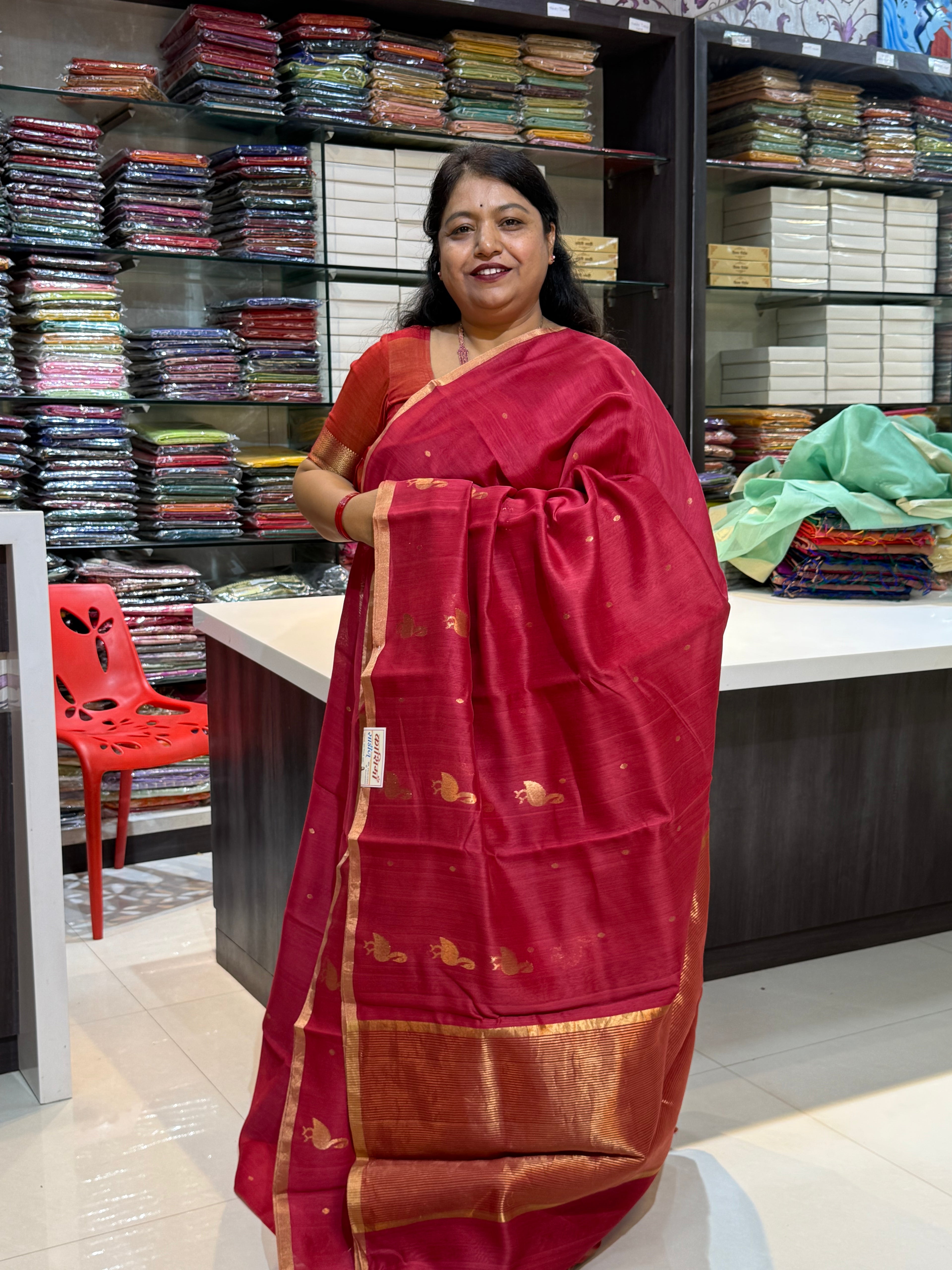 CHANDEI PURE SILK IN CHRRY RED