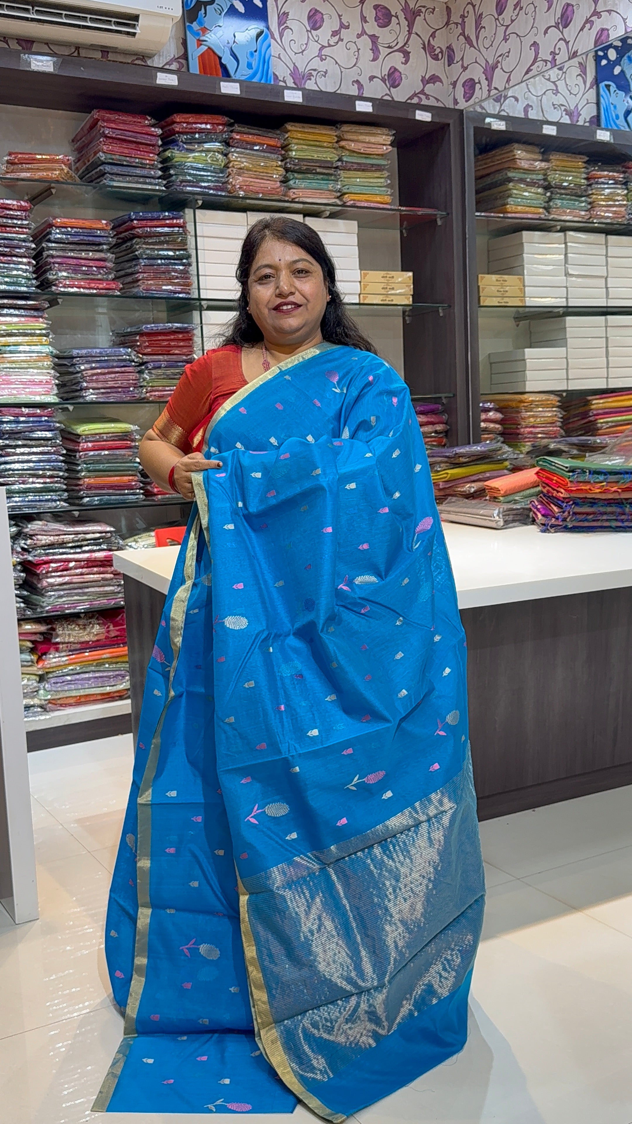 CHANDERI PURE SILK IN BLUE