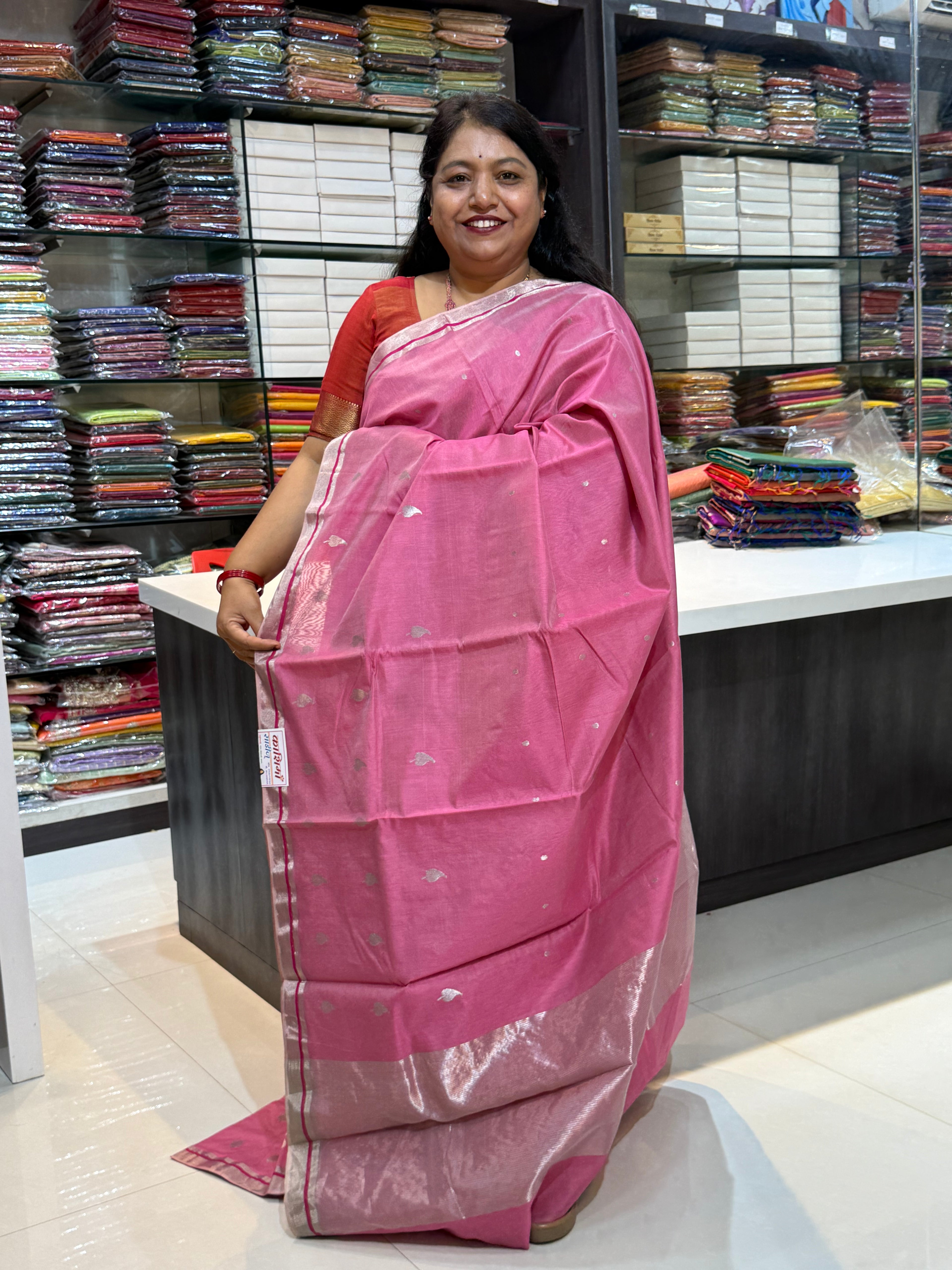 CHANDERI PURESILK SAREE IN PRETTY PINK