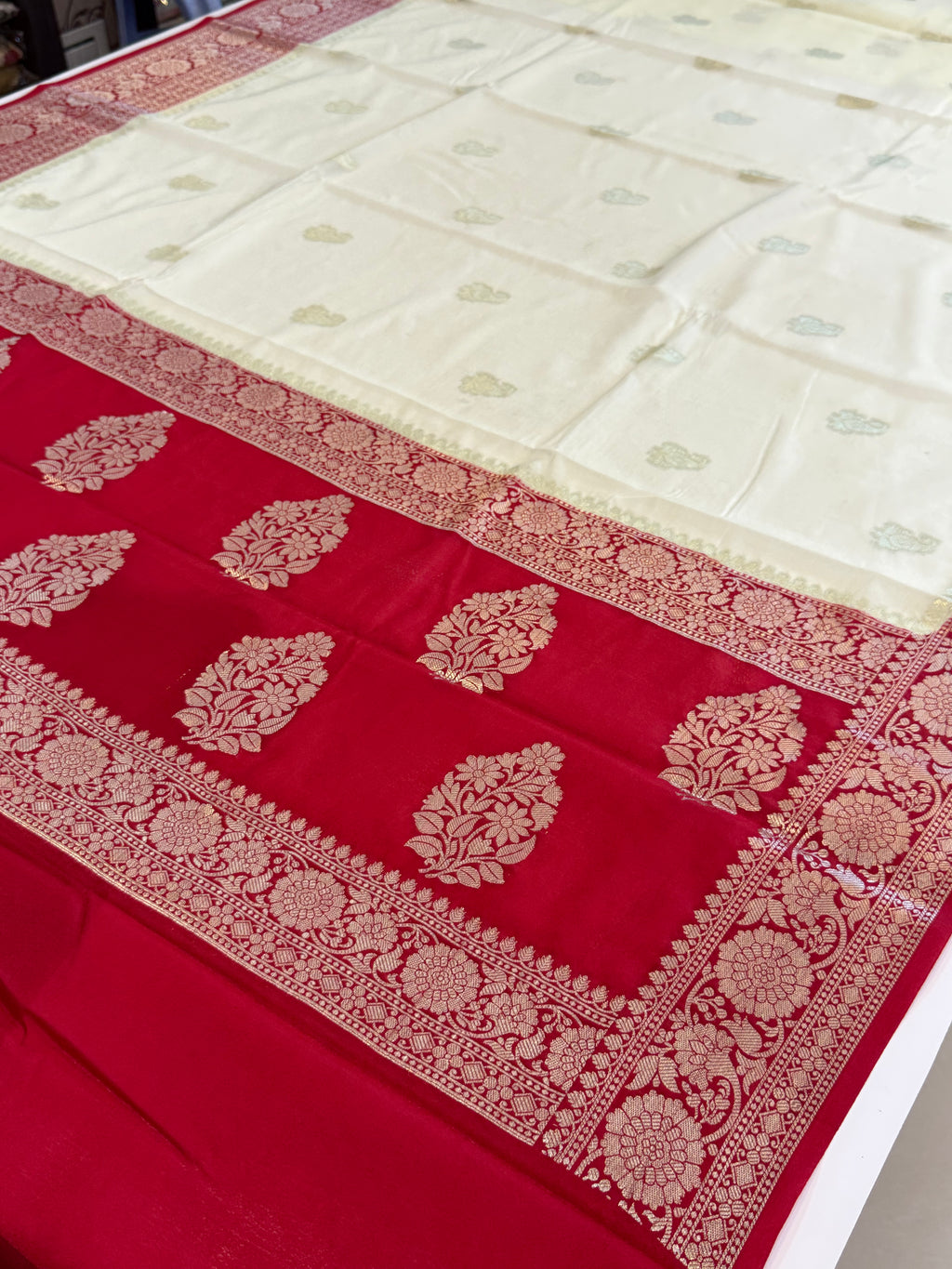 WHITE Premium Banarasi Silk Saree – Art Georgette Semi Silk | Rich Designer Weave | 6.5 Mtrs with Blouse Piece