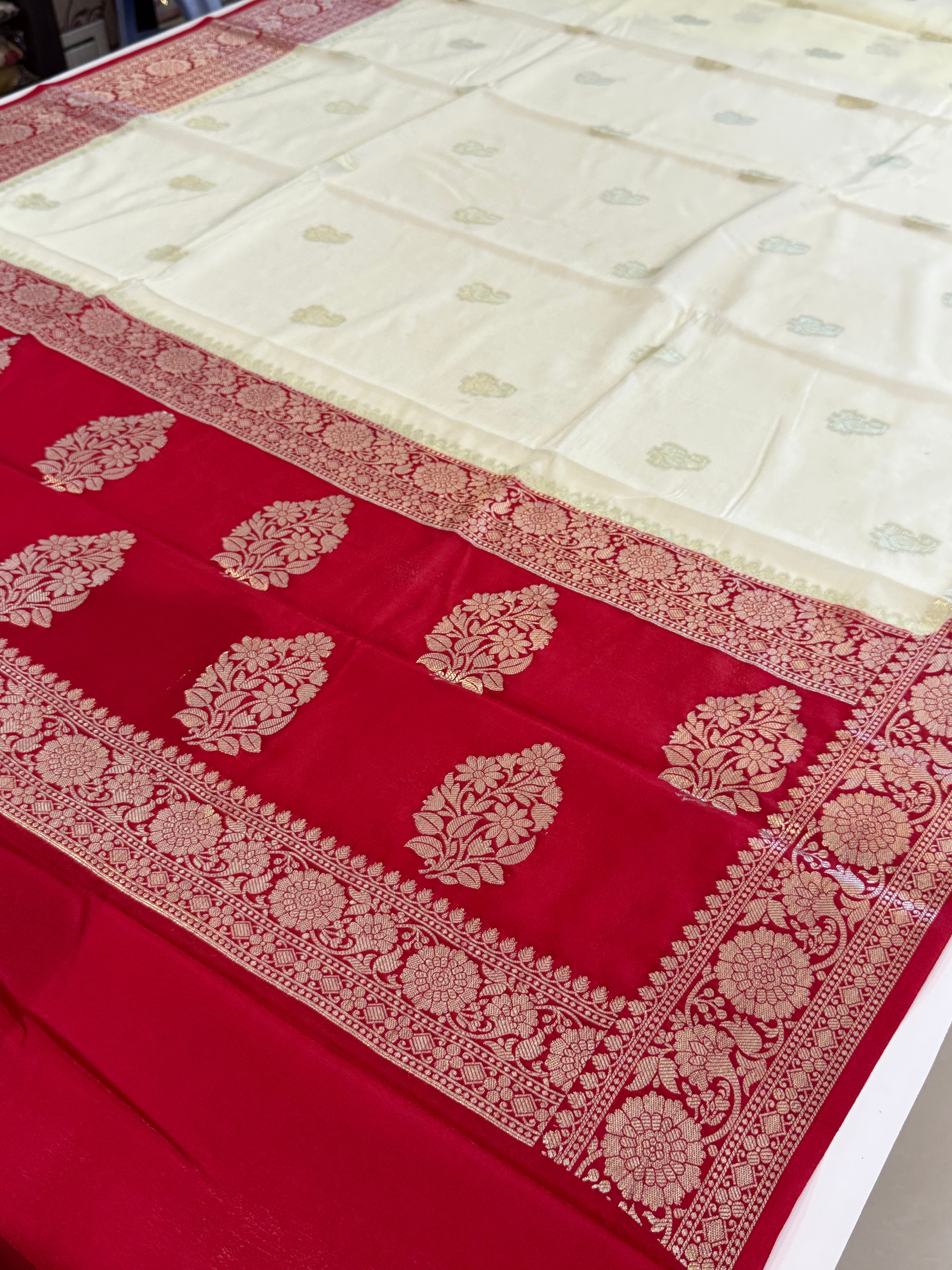WHITE Premium Banarasi Silk Saree – Art Georgette Semi Silk | Rich Designer Weave | 6.5 Mtrs with Blouse Piece