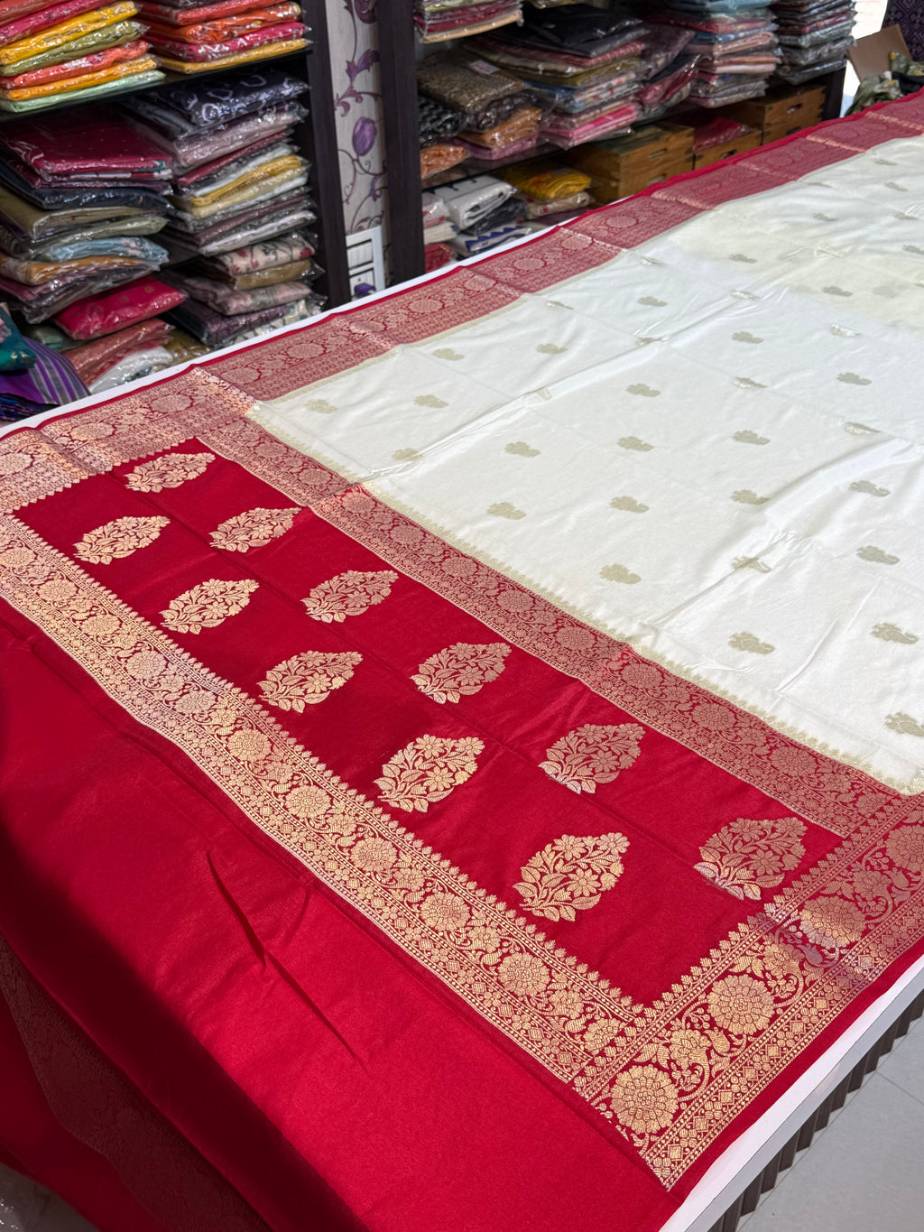 WHITE Premium Banarasi Silk Saree – Art Georgette Semi Silk | Rich Designer Weave | 6.5 Mtrs with Blouse Piece