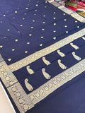 Royal Navy Blue Banarasi Silk Saree – Art Georgette Semi Silk | Rich Designer Weave | 6.5 Mtrs with Blouse Piece
