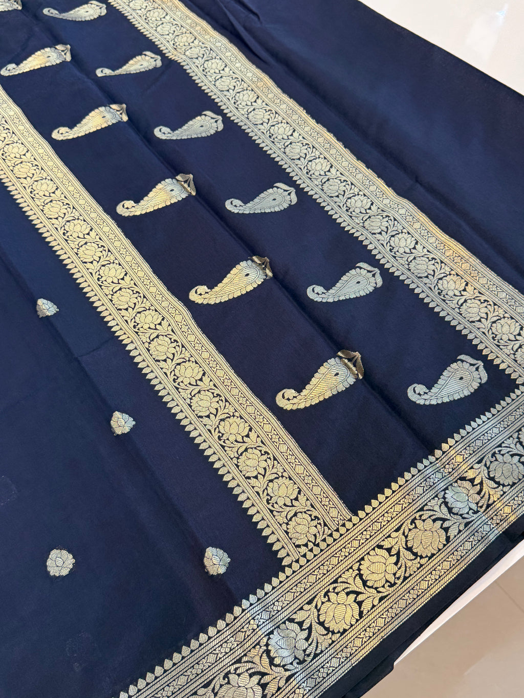 Royal Navy Blue Banarasi Silk Saree – Art Georgette Semi Silk | Rich Designer Weave | 6.5 Mtrs with Blouse Piece