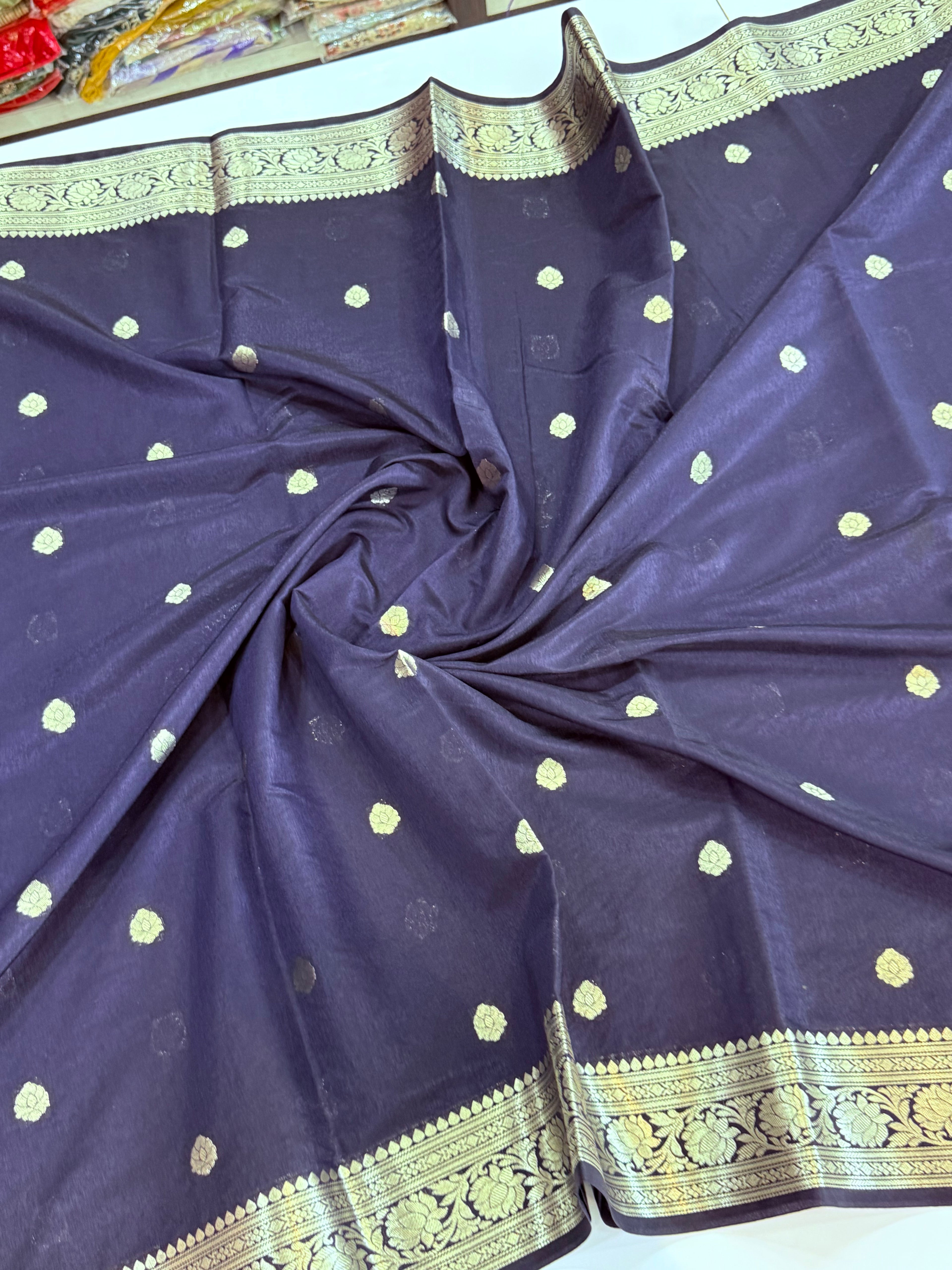 Royal Navy Blue Banarasi Silk Saree – Art Georgette Semi Silk | Rich Designer Weave | 6.5 Mtrs with Blouse Piece