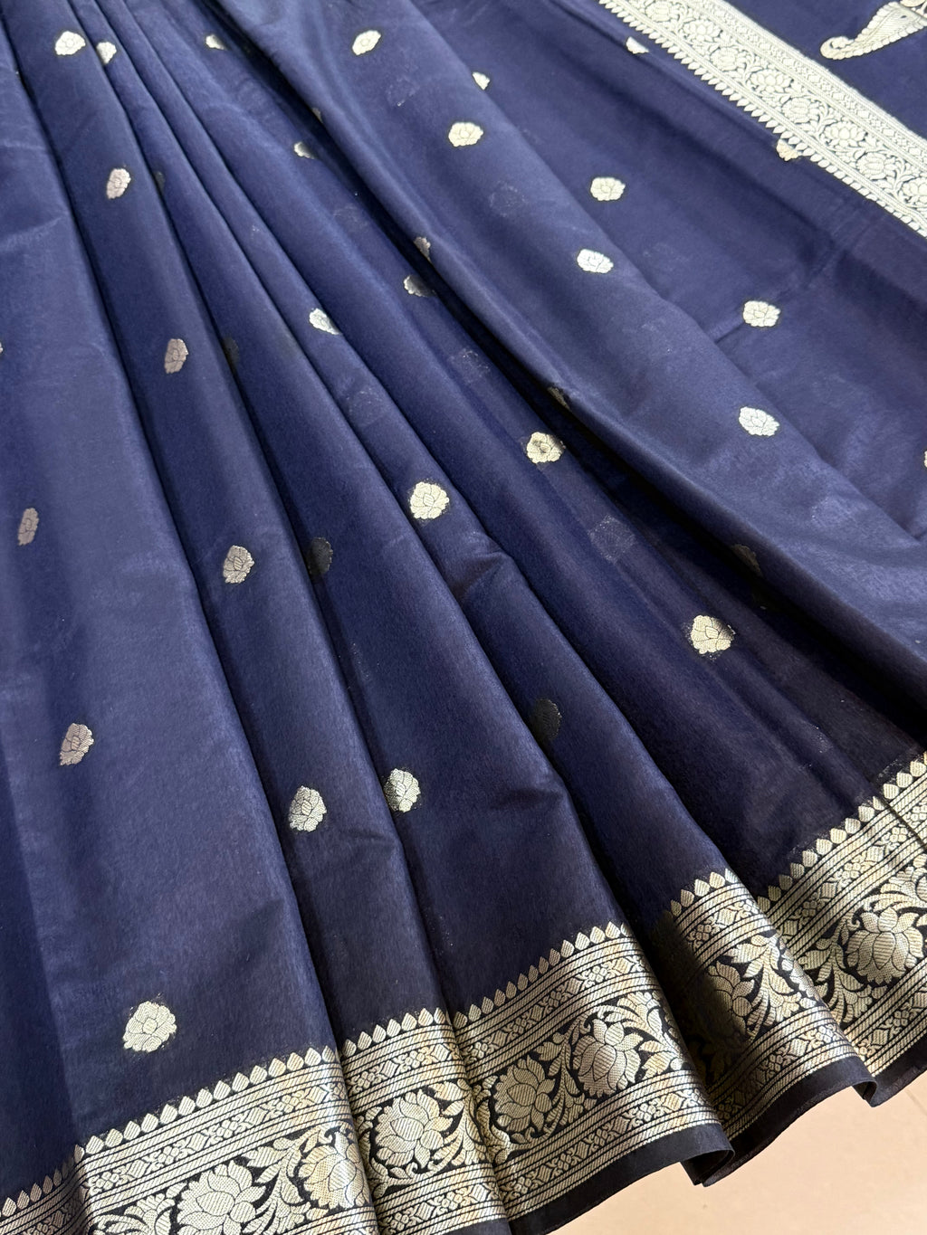 Royal Navy Blue Banarasi Silk Saree – Art Georgette Semi Silk | Rich Designer Weave | 6.5 Mtrs with Blouse Piece