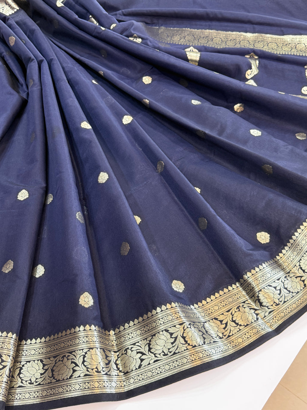 Royal Navy Blue Banarasi Silk Saree – Art Georgette Semi Silk | Rich Designer Weave | 6.5 Mtrs with Blouse Piece