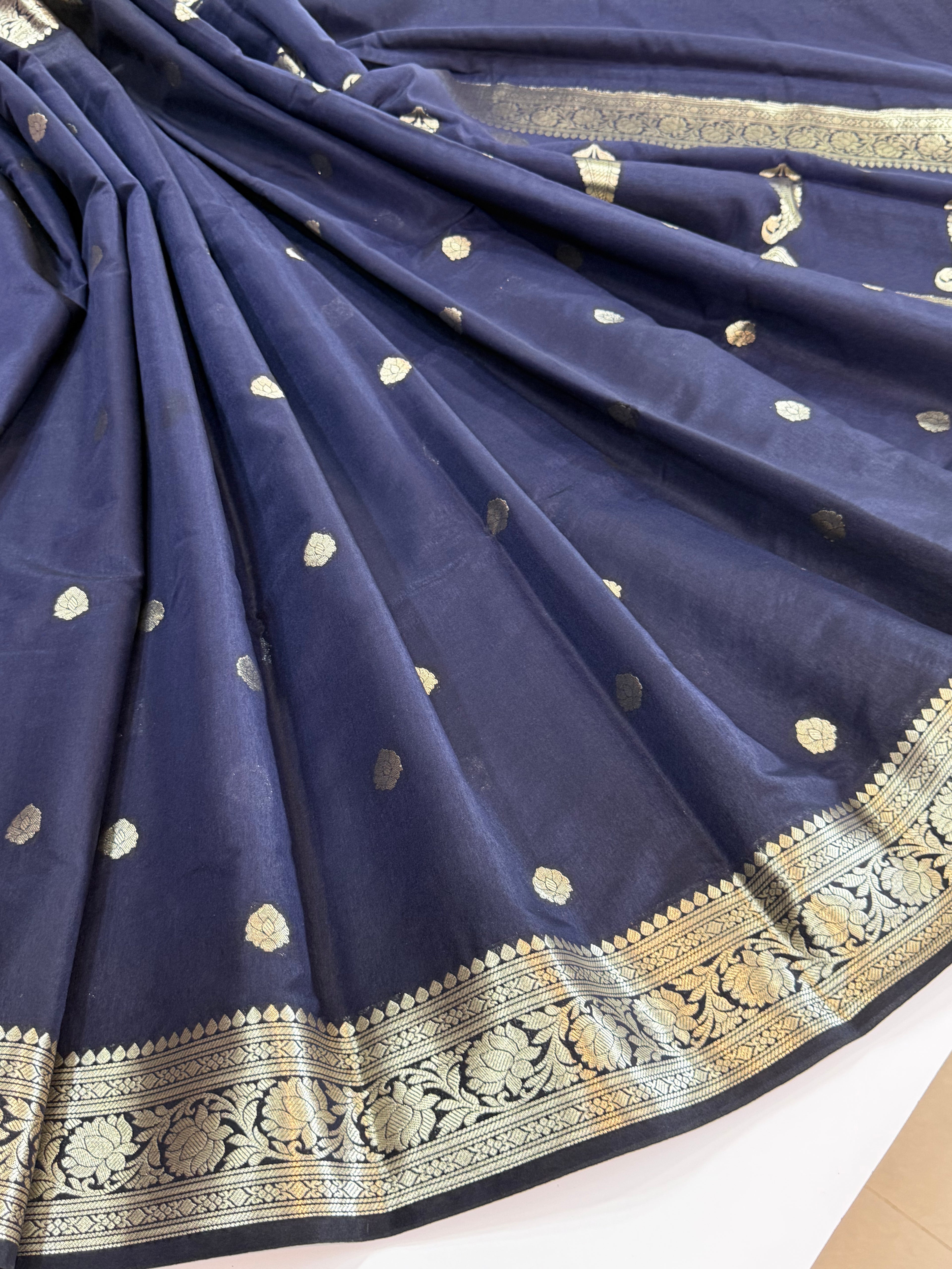 Royal Navy Blue Banarasi Silk Saree – Art Georgette Semi Silk | Rich Designer Weave | 6.5 Mtrs with Blouse Piece