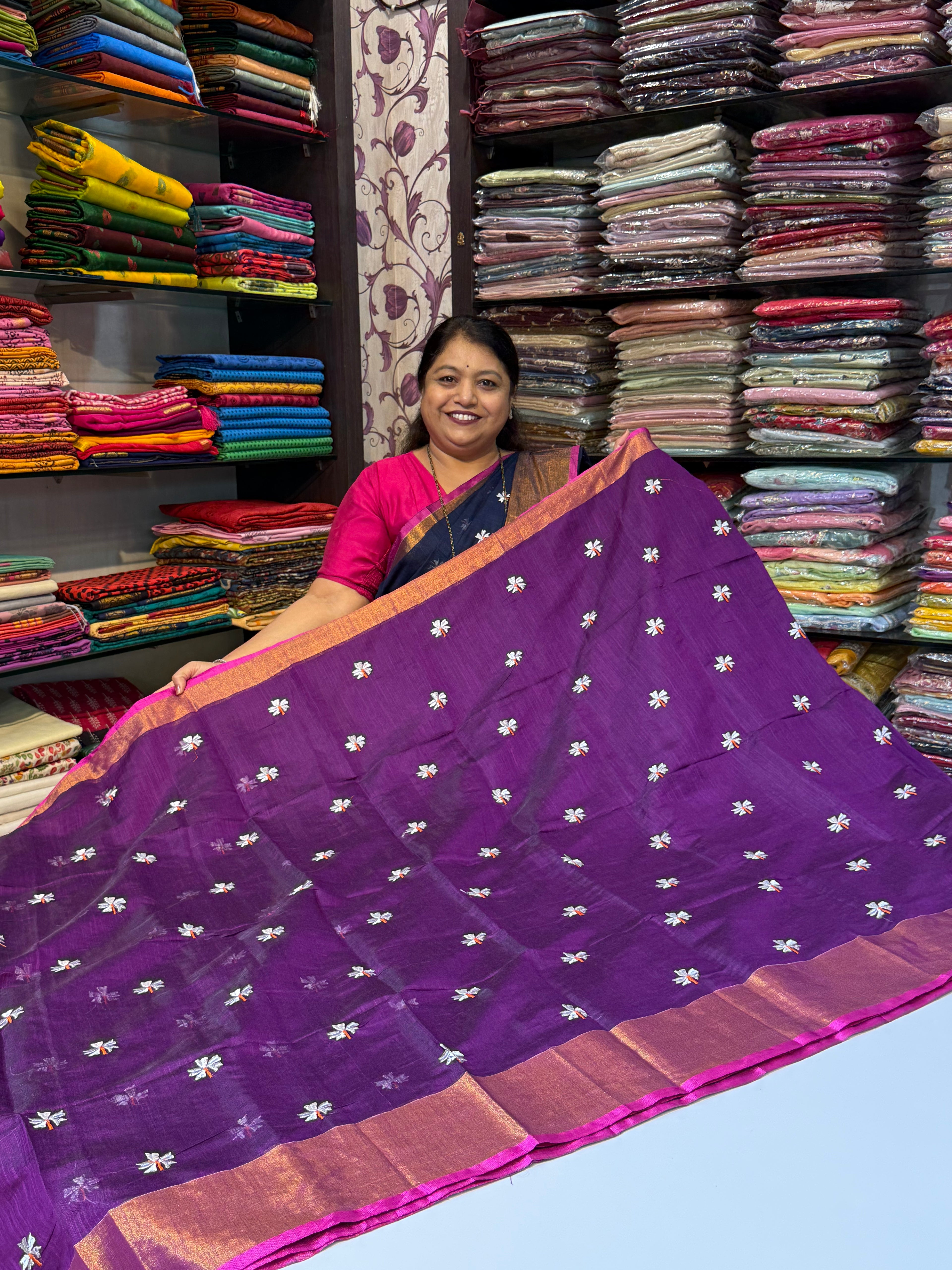 Prajakta Phool Saree with Zari Border