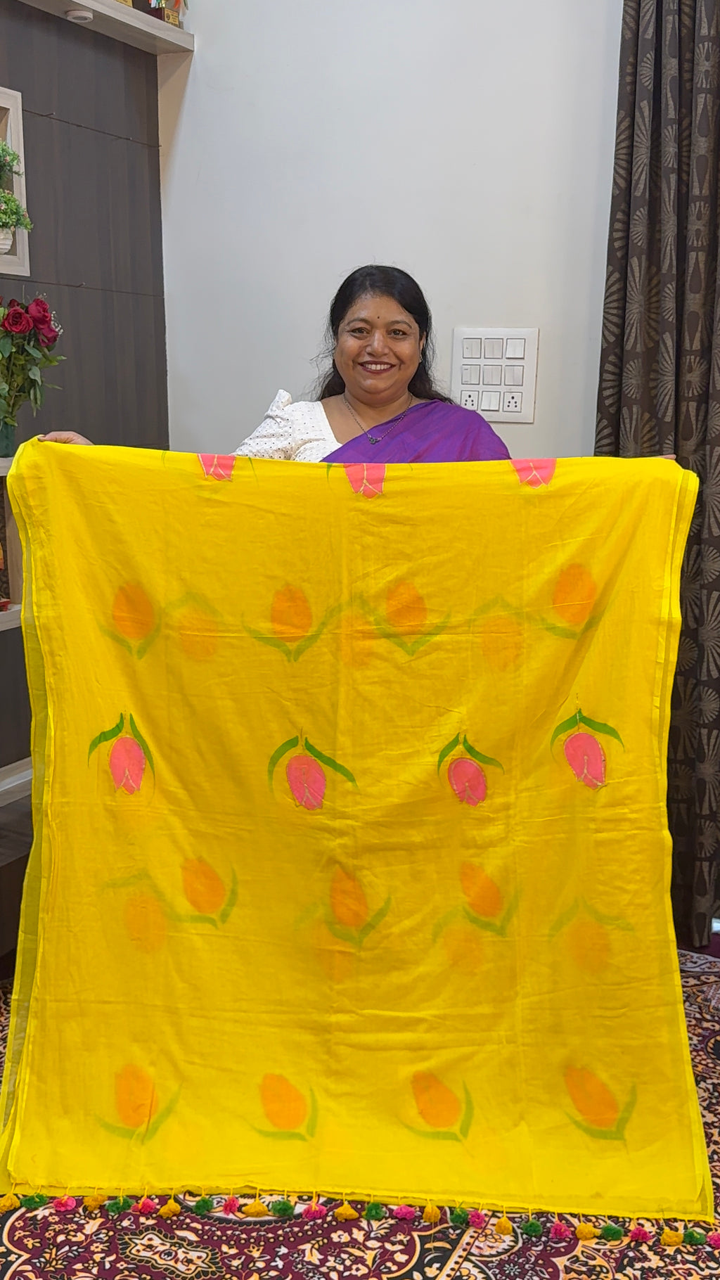FLOWER HAND BRUSH PRINT MAL COTTON SAREES