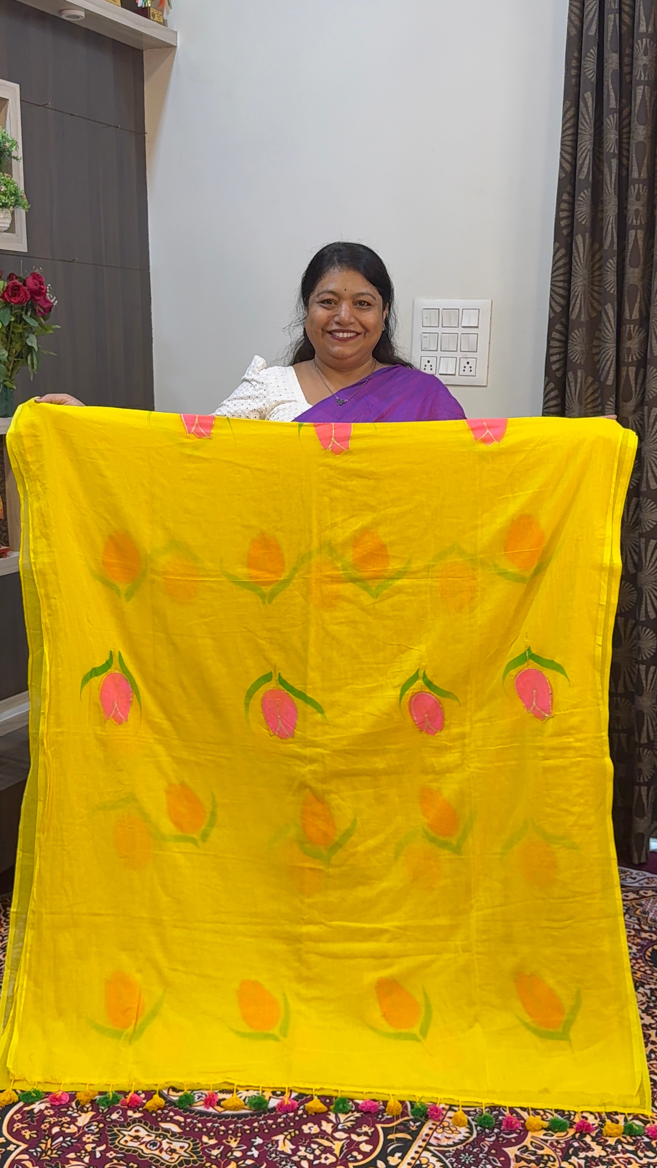 FLOWER HAND BRUSH PRINT MAL COTTON SAREES