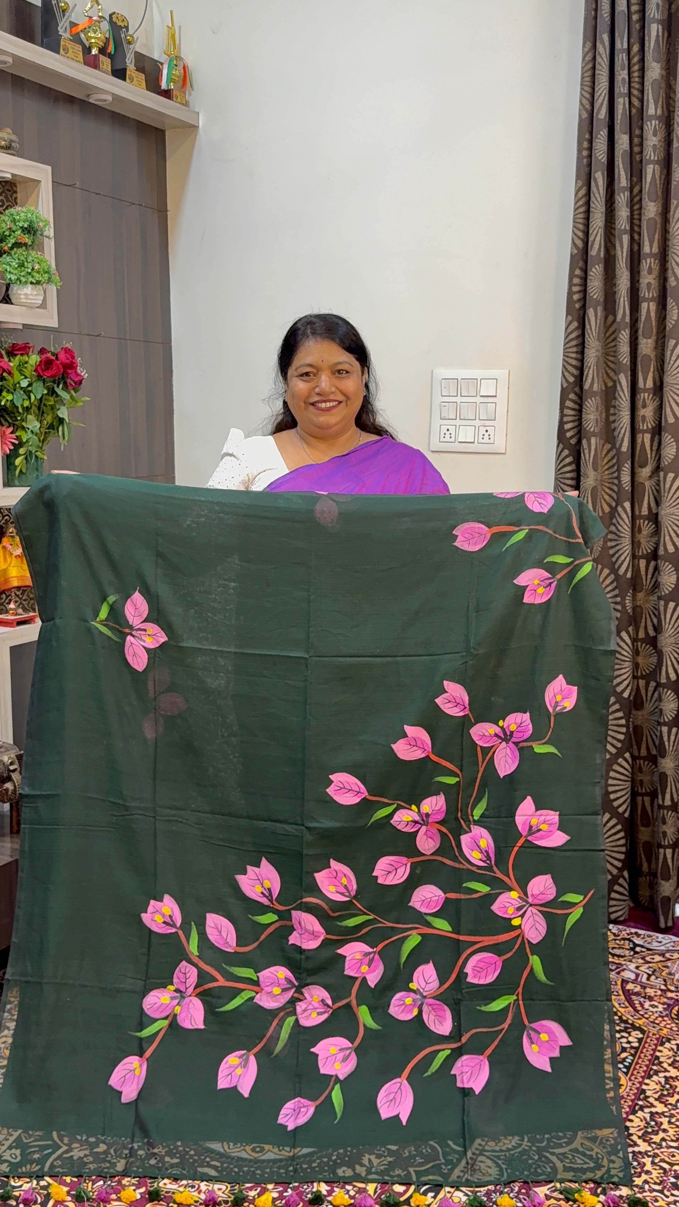 FLOWER HAND BRUSH PRINT MAL COTTON SAREES