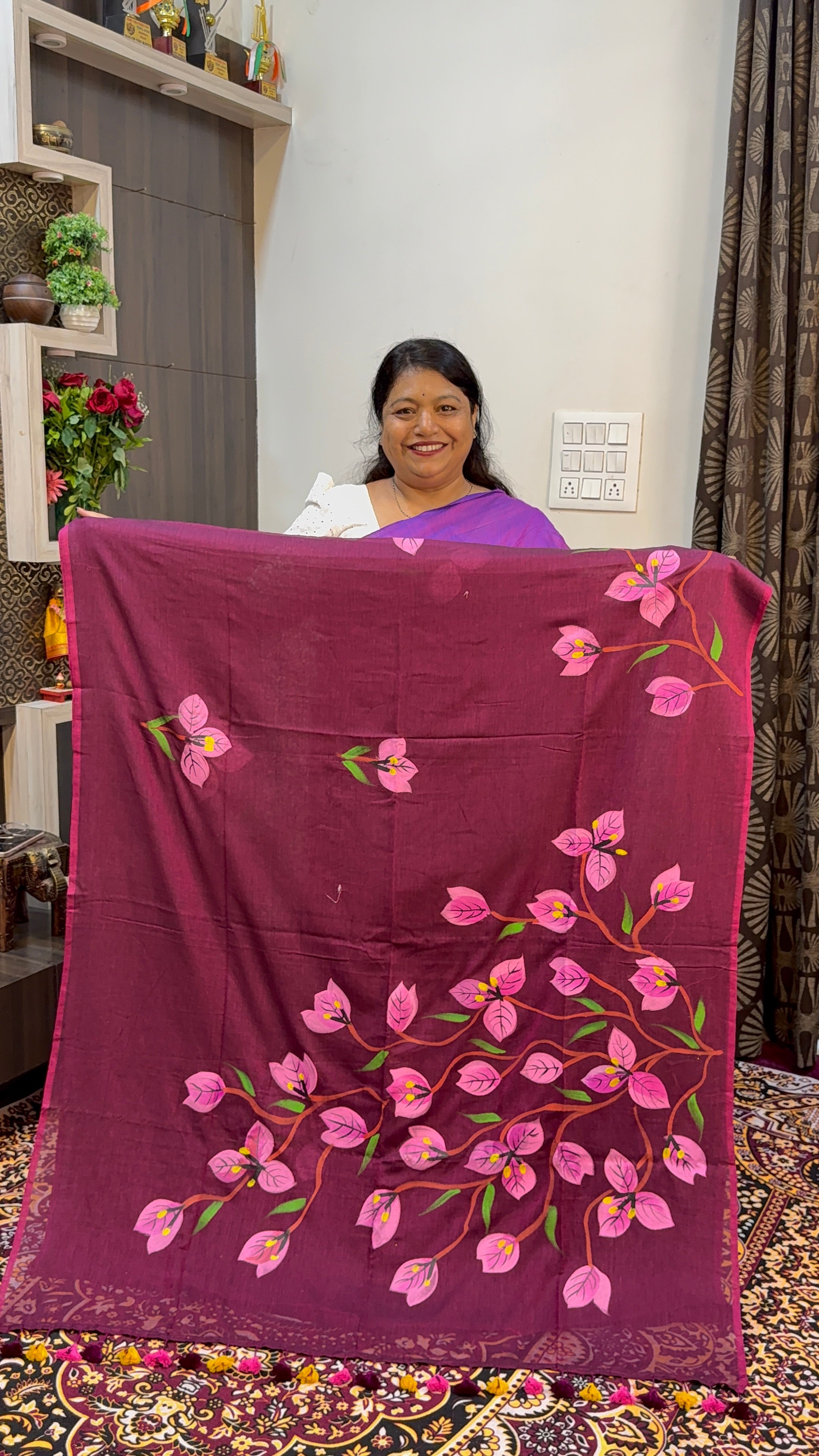 FLOWER HAND BRUSH PRINT MAL COTTON SAREES