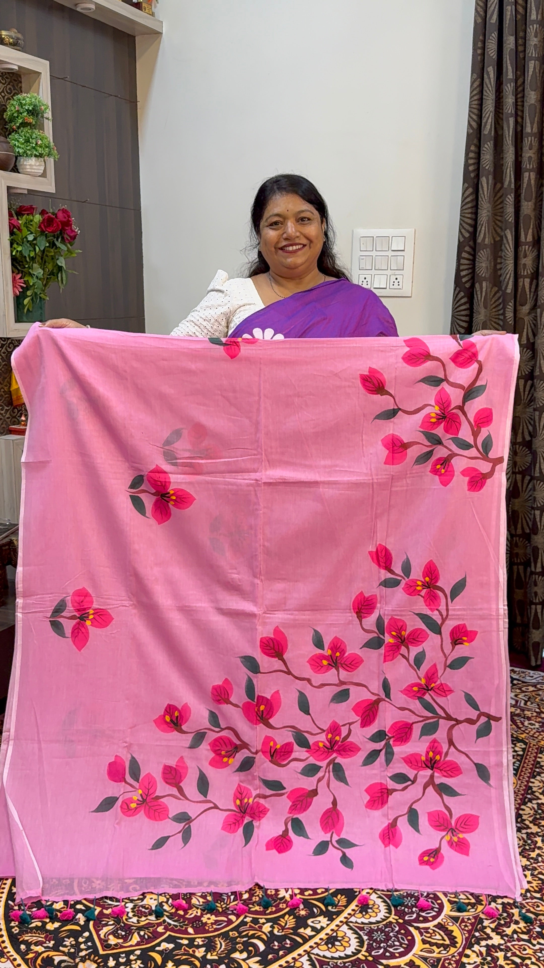 FLOWER HAND BRUSH PRINT MAL COTTON SAREES