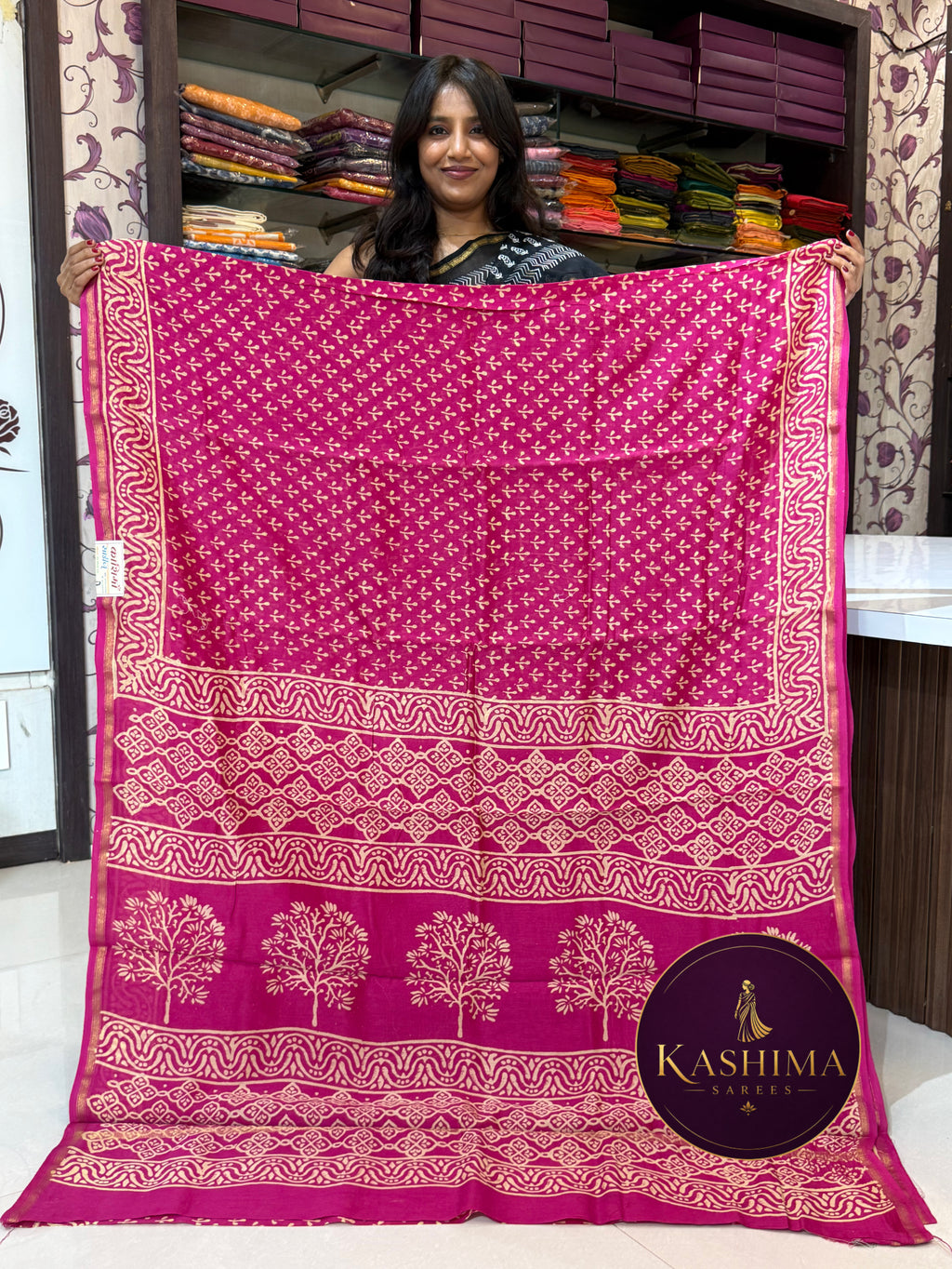 Vibrant Handblock Print Maheshwari Handloom Saree