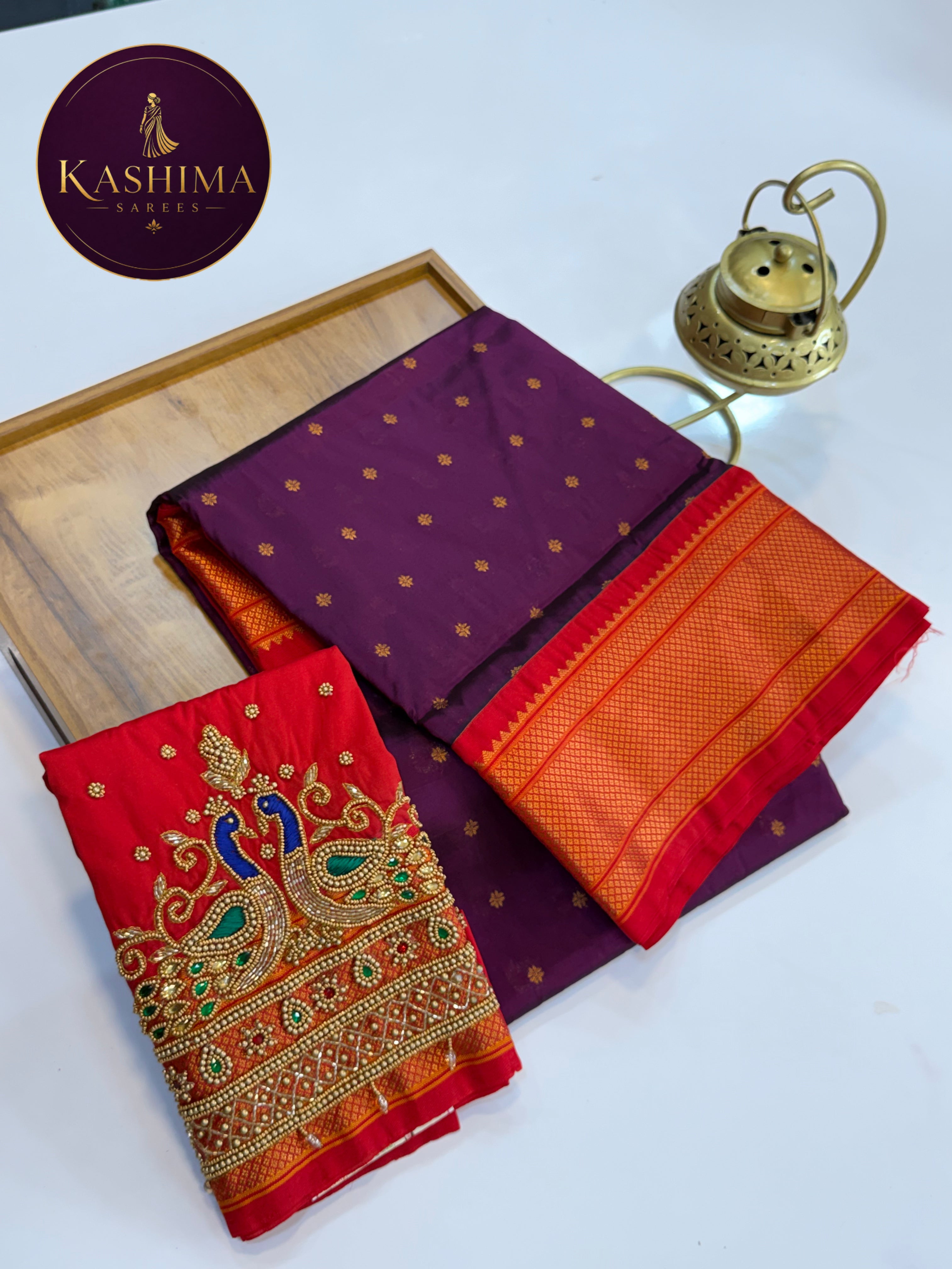 Kalanjali Paithani Silk Saree with Aari Work Silk Blouse
